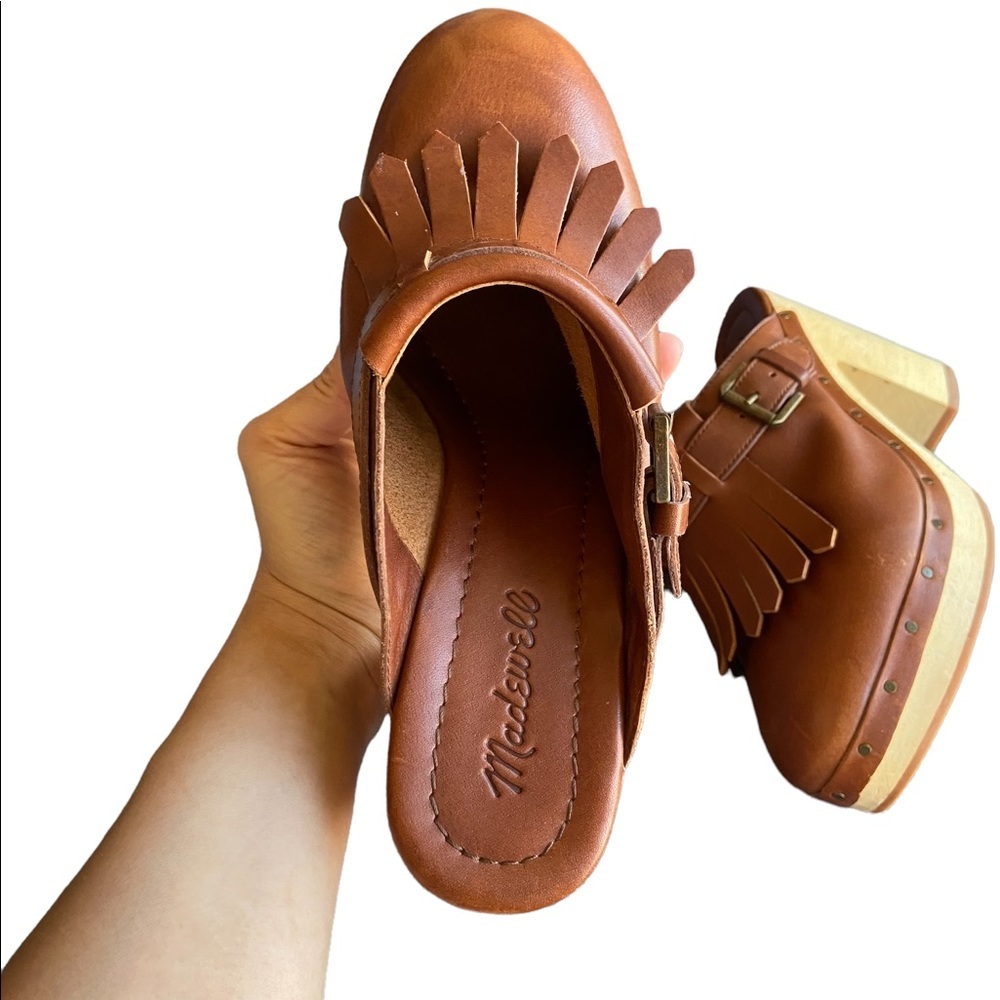Madewell Fringed Chestnut Mules Slides - Picture 9 of 16